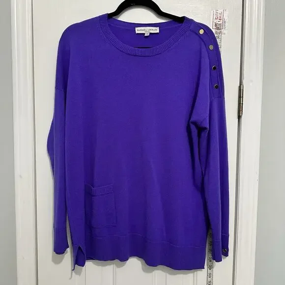 BARBARA LOHMANN 100% Cashmere 44 XL Italian Knit Purple Button Sweater fuzzy